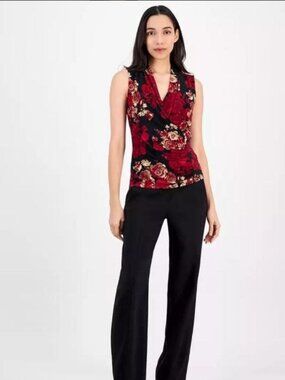 $70 Anne Klein Women's Printed Surplice-Neck Shirred Top Size 1X